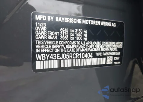 2024 BMW I7 Edrive50 from USA, damaged, VIN WBY43EJ05RCR10404